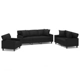 NNEVL 3 Piece Sofa Set with Pillows and Cushions Black Faux Leather