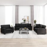 NNEVL 3 Piece Sofa Set with Pillows and Cushions Black Faux Leather