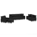 NNEVL 4 Piece Sofa Set with Pillows and Cushions Black Faux Leather