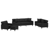 NNEVL 4 Piece Sofa Set with Pillows and Cushions Black Faux Leather