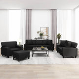NNEVL 4 Piece Sofa Set with Pillows and Cushions Black Faux Leather