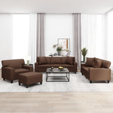NNEVL 4 Piece Sofa Set with Pillows&Cushions Brown Faux Leather