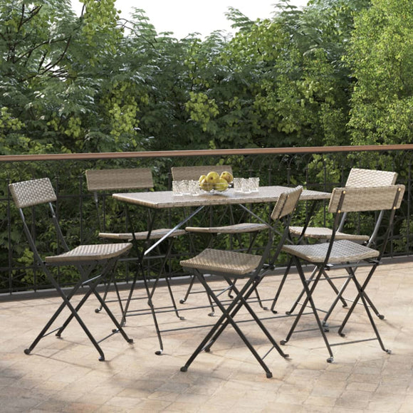 NNEVL Folding Bistro Chairs 6 pcs Grey Poly Rattan and Steel