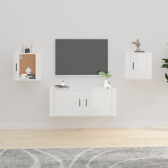 NNEVL Wall Mounted TV Cabinets 2 pcs High Gloss White 40x34.5x40 cm