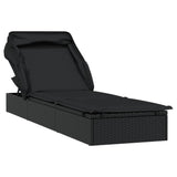 NNEVL Sunbed with Foldable Roof Black 213x63x97 cm Poly Rattan