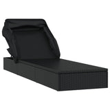 NNEVL Sunbed with Foldable Roof Black 213x63x97 cm Poly Rattan