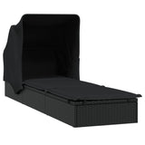 NNEVL Sunbed with Foldable Roof Black 213x63x97 cm Poly Rattan