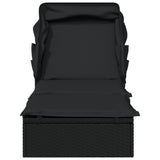 NNEVL Sunbed with Foldable Roof Black 213x63x97 cm Poly Rattan