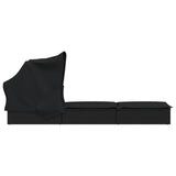 NNEVL Sunbed with Foldable Roof Black 213x63x97 cm Poly Rattan