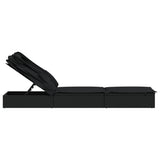 NNEVL Sunbed with Foldable Roof Black 213x63x97 cm Poly Rattan