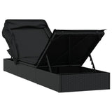 NNEVL Sunbed with Foldable Roof Black 213x63x97 cm Poly Rattan