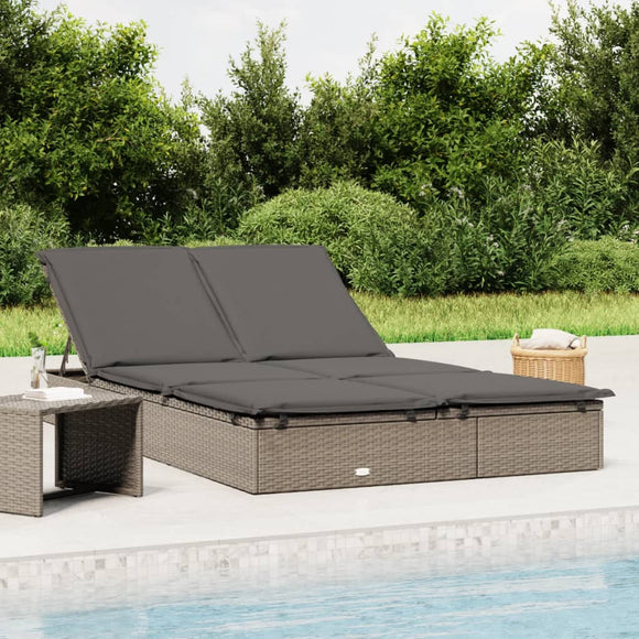 NNEVL 2-Person Sunbed with Cushions Grey Poly Rattan