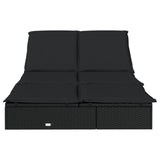 NNEVL 2-Person Sunbed with Cushions Black Poly Rattan