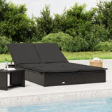 NNEVL 2-Person Sunbed with Cushions Black Poly Rattan