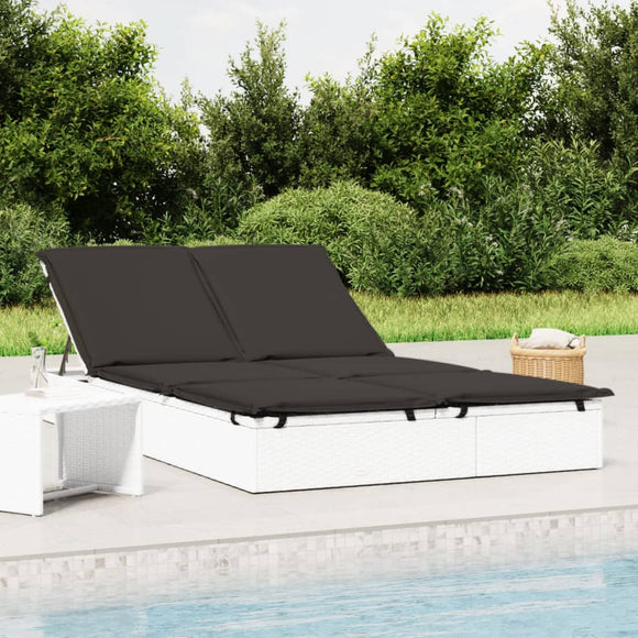 NNEVL 2-Person Sunbed with Cushions White Poly Rattan