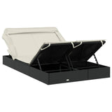 NNEVL 2-Person Sunbed with Foldable Roof Black 213x118x97 cm Poly Rattan
