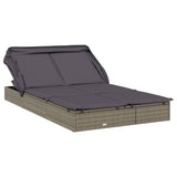 NNEVL 2-Person Sunbed with Foldable Roof Grey 213x118x97 cm Poly Rattan