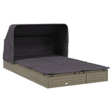 NNEVL 2-Person Sunbed with Foldable Roof Grey 213x118x97 cm Poly Rattan