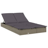 NNEVL 2-Person Sunbed with Foldable Roof Grey 213x118x97 cm Poly Rattan