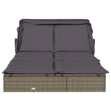 NNEVL 2-Person Sunbed with Foldable Roof Grey 213x118x97 cm Poly Rattan