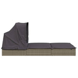 NNEVL 2-Person Sunbed with Foldable Roof Grey 213x118x97 cm Poly Rattan