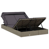 NNEVL 2-Person Sunbed with Foldable Roof Grey 213x118x97 cm Poly Rattan