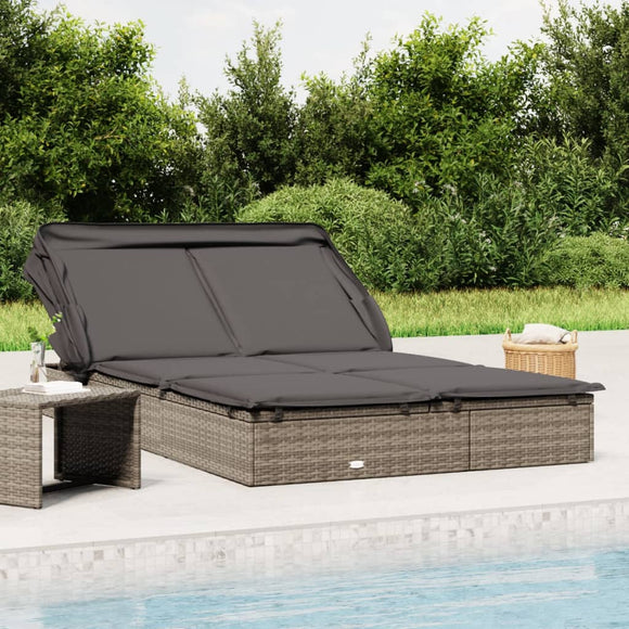NNEVL 2-Person Sunbed with Foldable Roof Grey 213x118x97 cm Poly Rattan