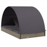 NNEVL 2-Person Sunbed with Round Roof Grey 211x112x140 cm Poly Rattan