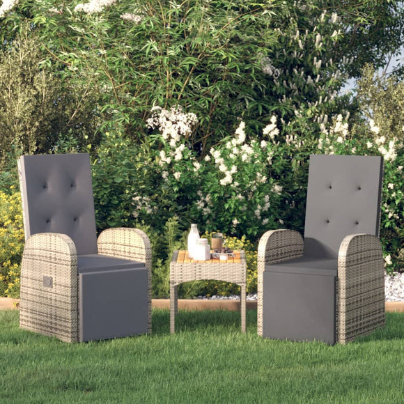 NNEVL Reclining Garden Chairs with Cushions 2 pcs Grey Poly Rattan