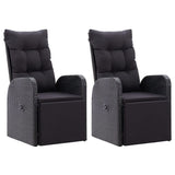NNEVL Reclining Garden Chairs with Cushions 2 pcs Black Poly Rattan