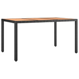NNEVL Garden Table with Wooden Top Black Poly Rattan&Solid Wood Acacia