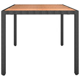 NNEVL Garden Table with Wooden Top Black Poly Rattan&Solid Wood Acacia
