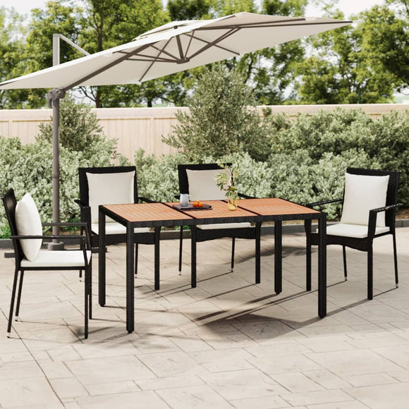 NNEVL Garden Table with Wooden Top Black Poly Rattan&Solid Wood Acacia