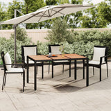 NNEVL Garden Table with Wooden Top Black Poly Rattan&Solid Wood Acacia