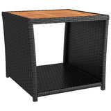 NNEVL Tea Table with Wooden Top Black Poly Rattan&Solid Wood Acacia