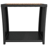 NNEVL Tea Table with Wooden Top Black Poly Rattan&Solid Wood Acacia