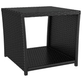 NNEVL Tea Table with Glass Top Black Poly Rattan&Tempered Glass
