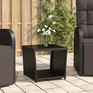 NNEVL Tea Table with Glass Top Black Poly Rattan&Tempered Glass