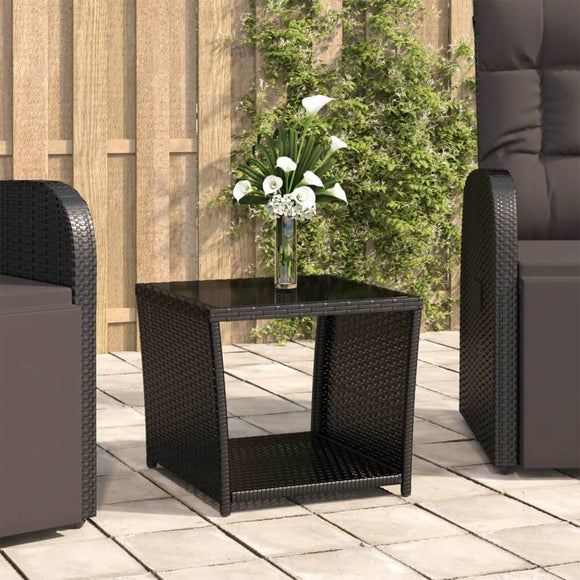 NNEVL Tea Table with Glass Top Black Poly Rattan&Tempered Glass