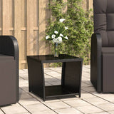 NNEVL Tea Table with Glass Top Black Poly Rattan&Tempered Glass