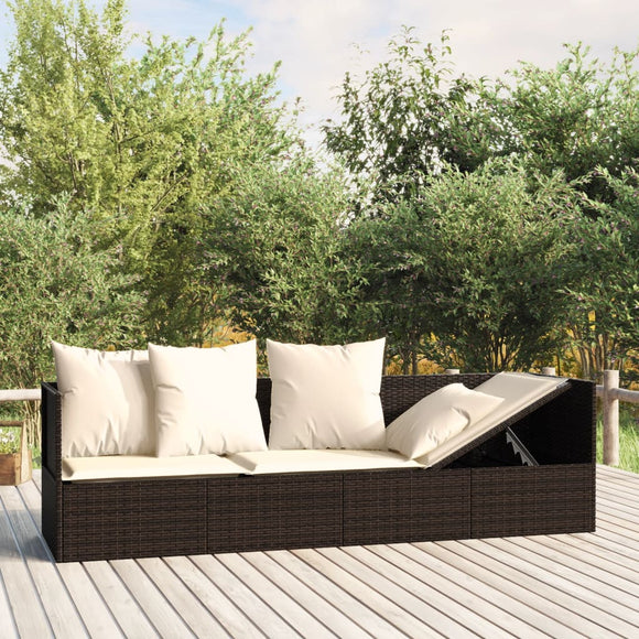 NNEVL Outdoor Lounge Bed with Cushions Brown Poly Rattan