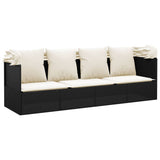 NNEVL Outdoor Lounge Bed with Roof and Cushions Black Poly Rattan