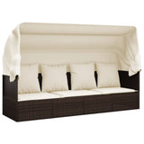 NNEVL Outdoor Lounge Bed with Roof and Cushions Brown Poly Rattan