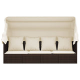 NNEVL Outdoor Lounge Bed with Roof and Cushions Brown Poly Rattan