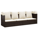 NNEVL Outdoor Lounge Bed with Roof and Cushions Brown Poly Rattan