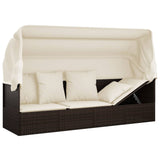NNEVL Outdoor Lounge Bed with Roof and Cushions Brown Poly Rattan