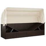 NNEVL Outdoor Lounge Bed with Roof and Cushions Brown Poly Rattan