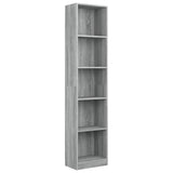 NNEVL 5-Tier Book Cabinet Grey Sonoma 40x24x175 cm Engineered Wood