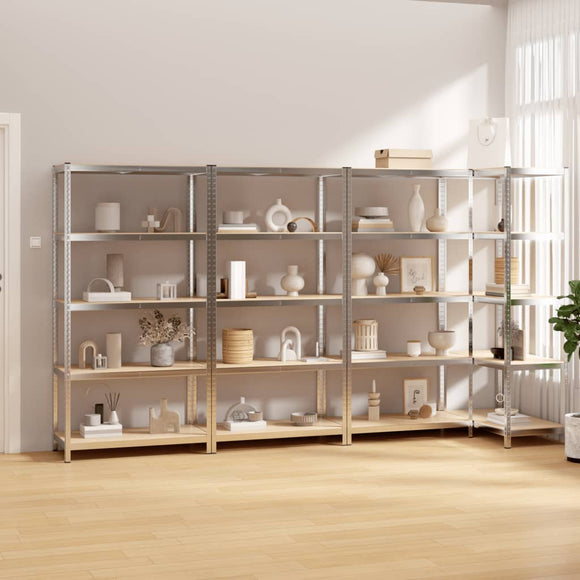 NNEVL 5-Layer Shelves 4 pcs Silver Steel and Engineered Wood
