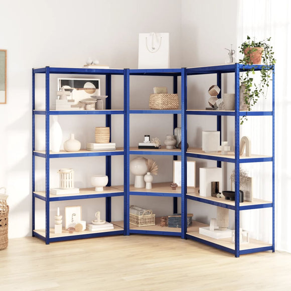 NNEVL 5-Layer Shelves 3 pcs Blue Steel&Engineered Wood